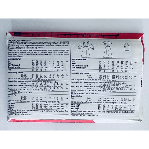 Vtg 80s Simplicity Sewing Pattern 5496 Pullover Shirt Dress Vest Sz 16 CUT - Picture 2 of 2